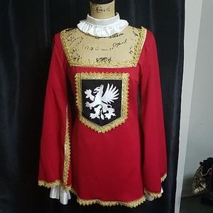 Red Medieval Tunic with Gold Trim